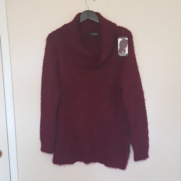 NWT Kenneth Cole fuzzy burgundy  cowl neck oversize sweater - Picture 1 of 6